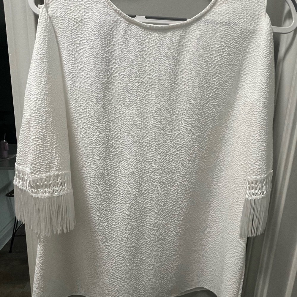 Chico's White Size 1 (Small/8-10) Blouse with Fringe Sleeves
